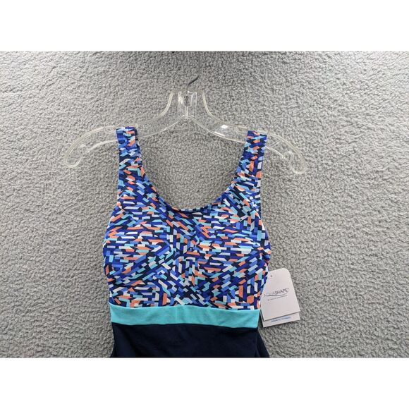 NWT Dolfin Aquashape Women's blue Print Moderate Scoop Back One Piece sz 6 - Picture 2 of 11